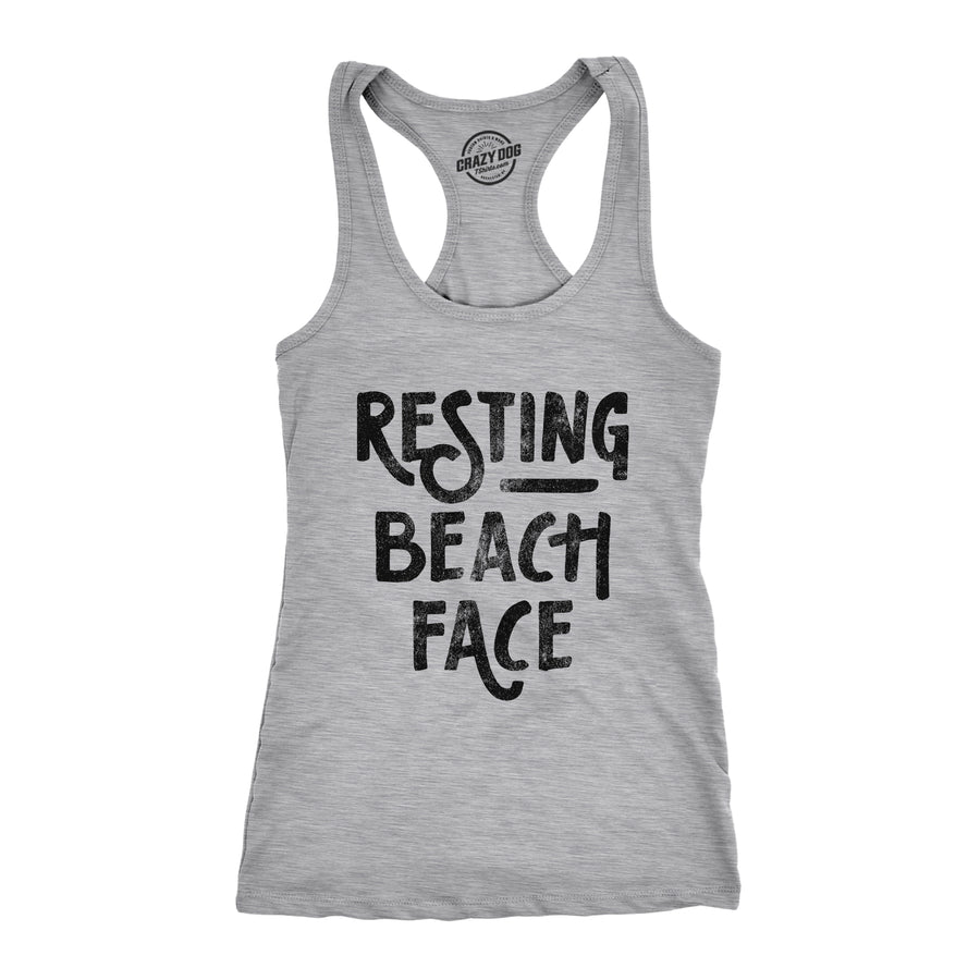 Funny Light Heather Grey Resting Beach Face Womens Tank Top Nerdy vacation Tee