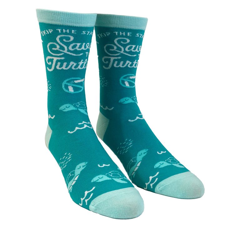 Womens Skip The Straw Save The Turtles Socks