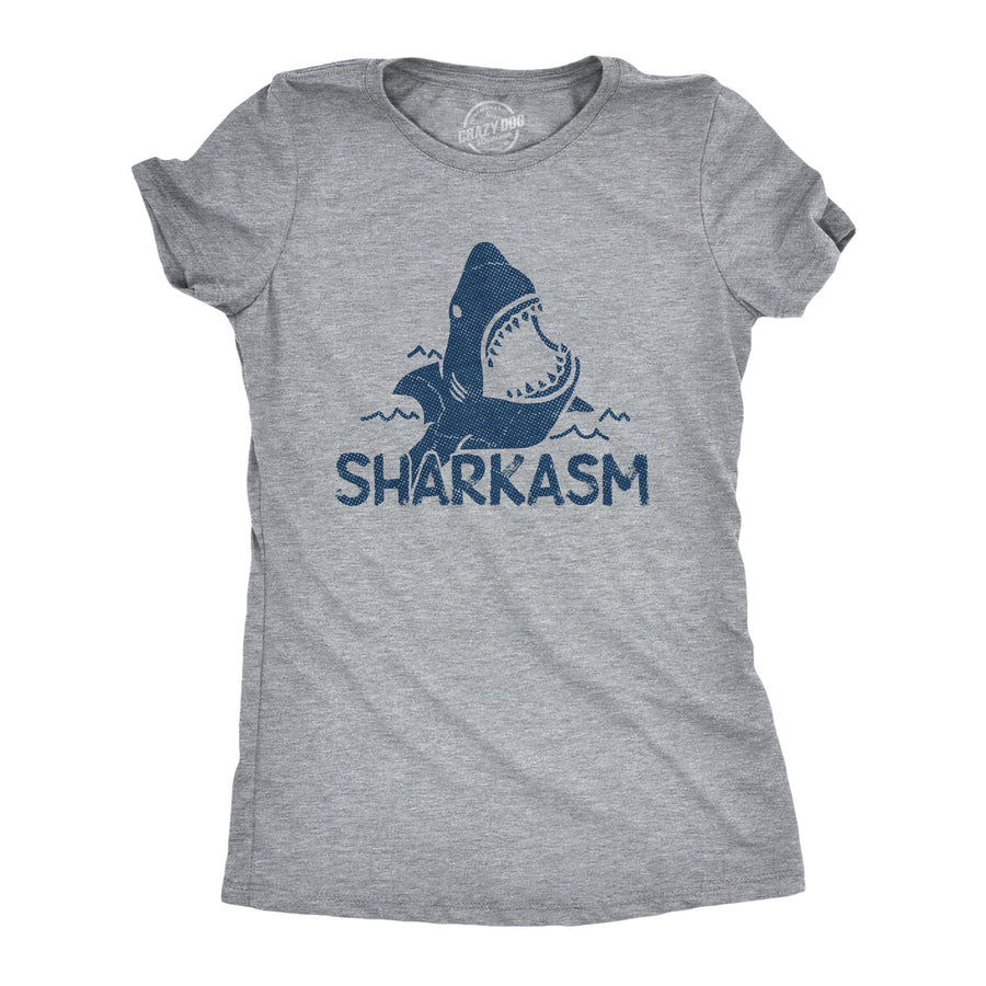 Funny Light Heather Grey Sharkasm Womens T Shirt Nerdy Shark Week Sarcastic Tee