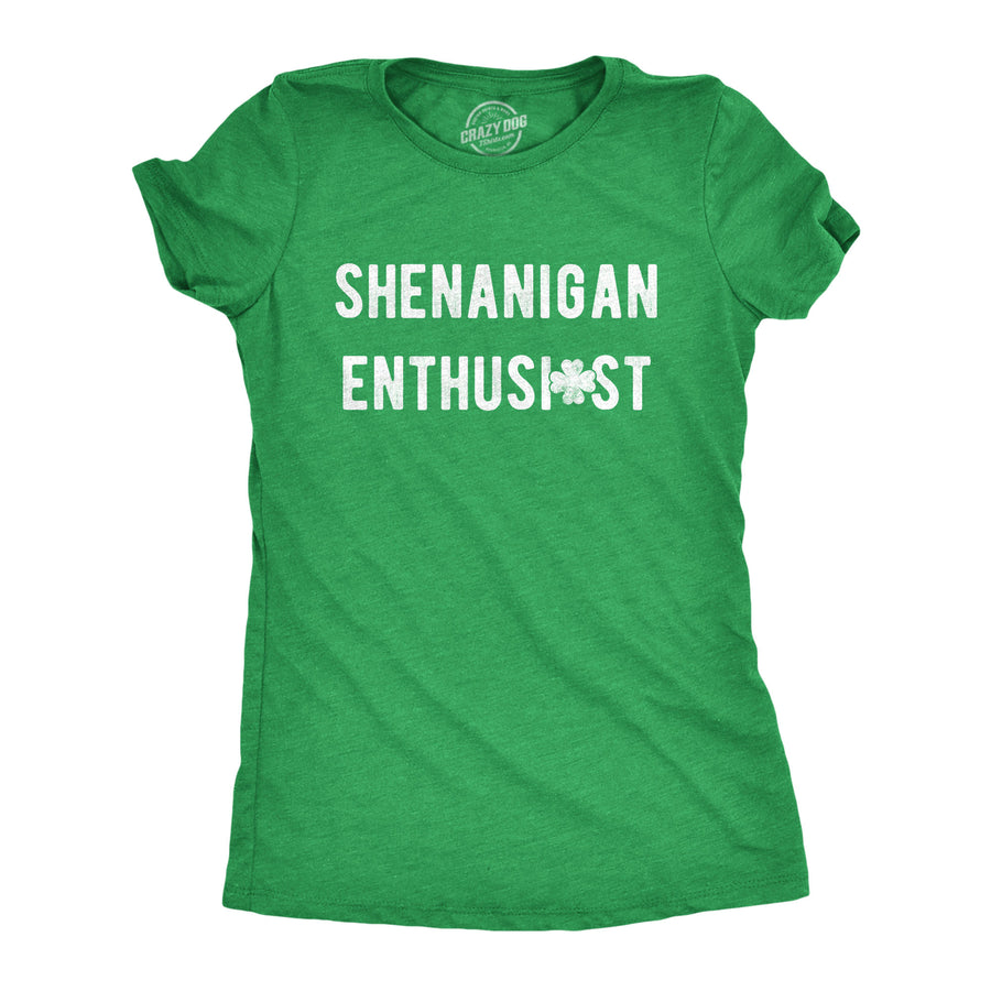 Funny Heather Green Shenanigan Enthusiast Womens T Shirt Nerdy Saint Patrick's Day Tee