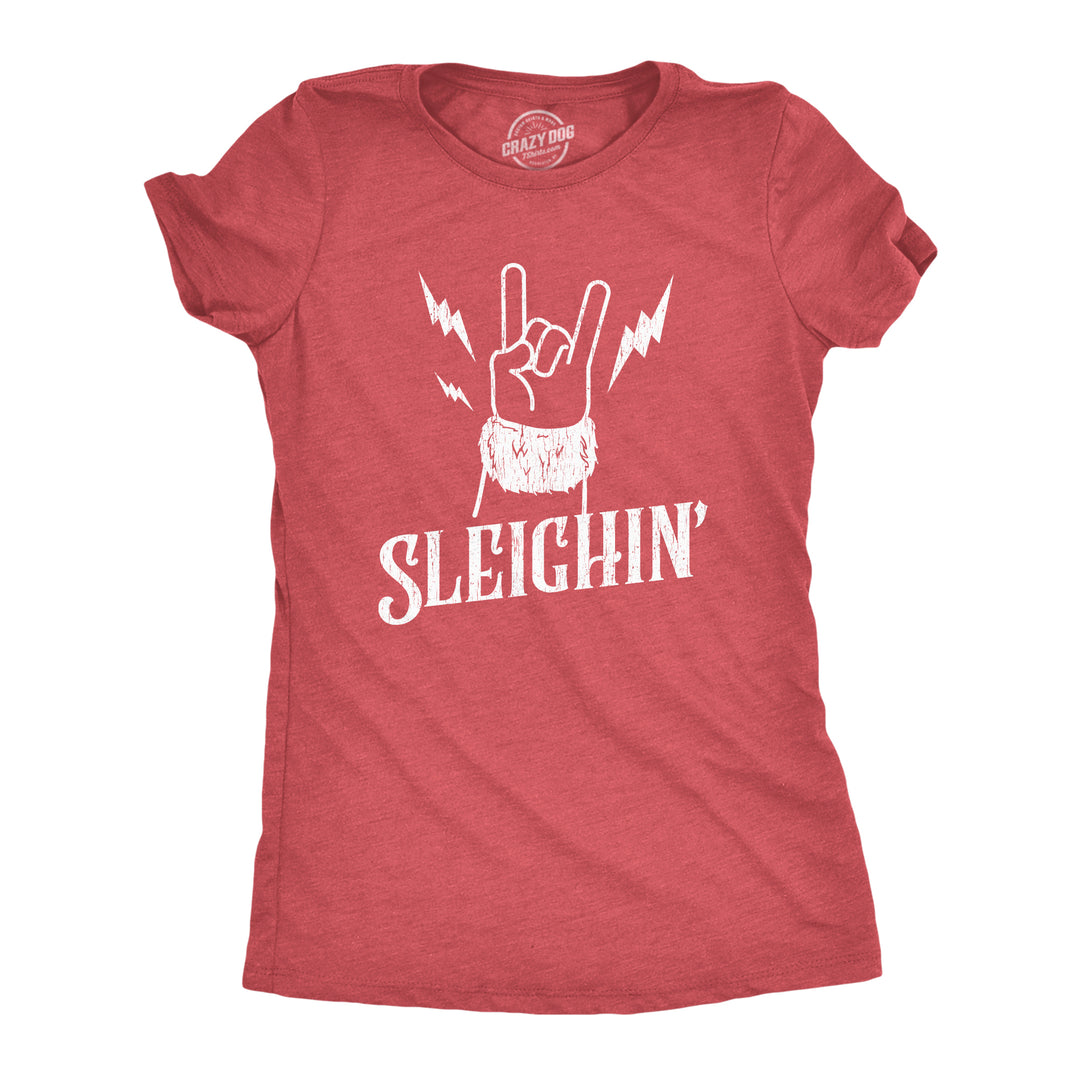 Funny Heather Red Sleighin Womens T Shirt Nerdy Christmas Music Tee