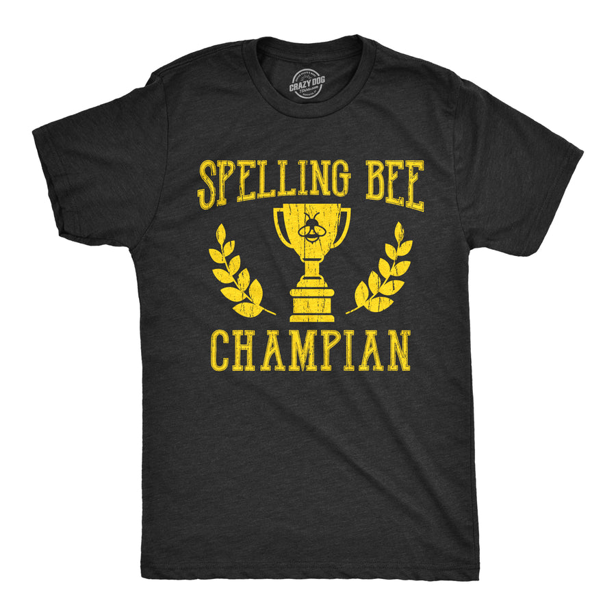 Funny Heather Black Spelling Bee Champion Mens T Shirt Nerdy Nerdy Teacher Tee