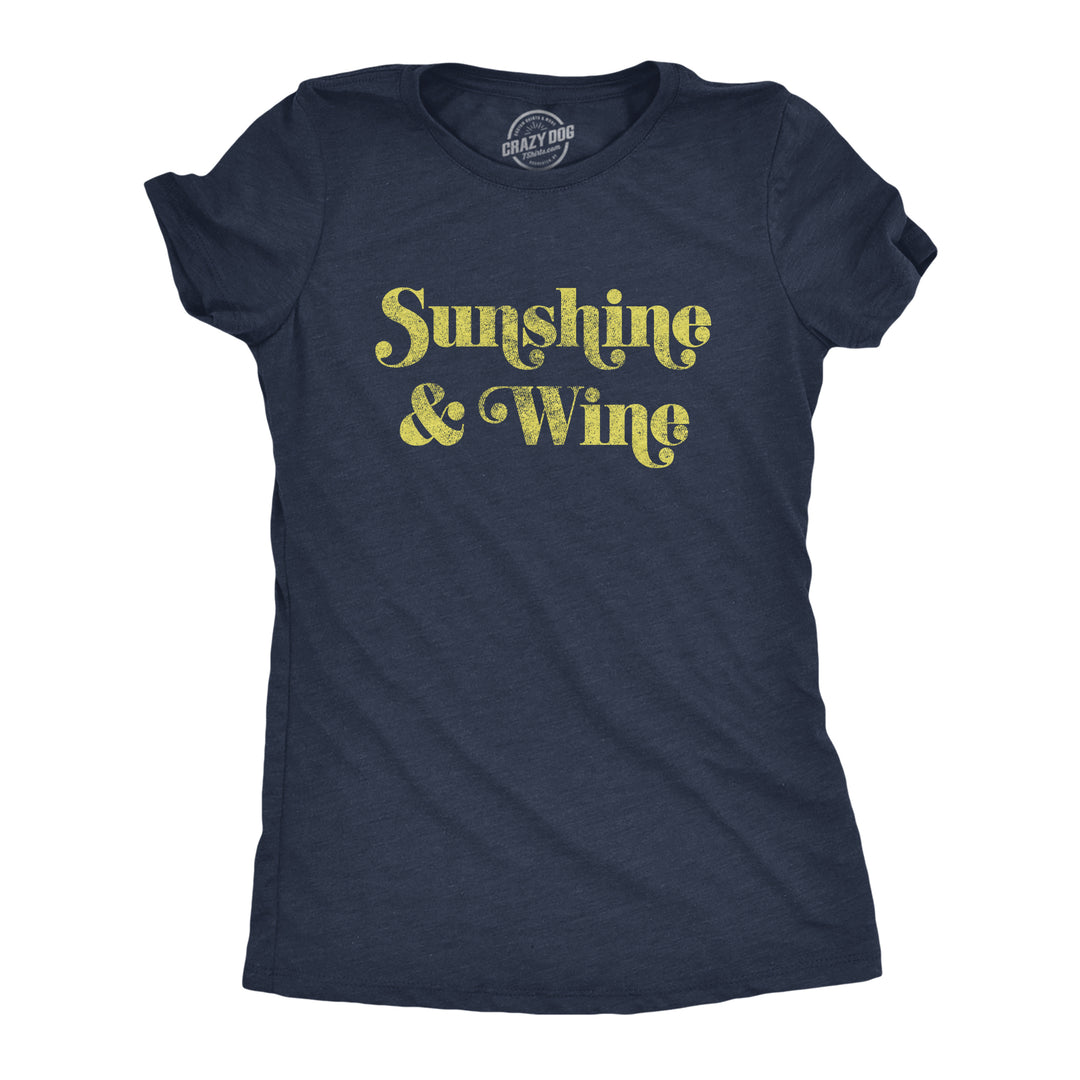 Funny Heather Navy Sunshine And Wine Womens T Shirt Nerdy vacation wine Tee