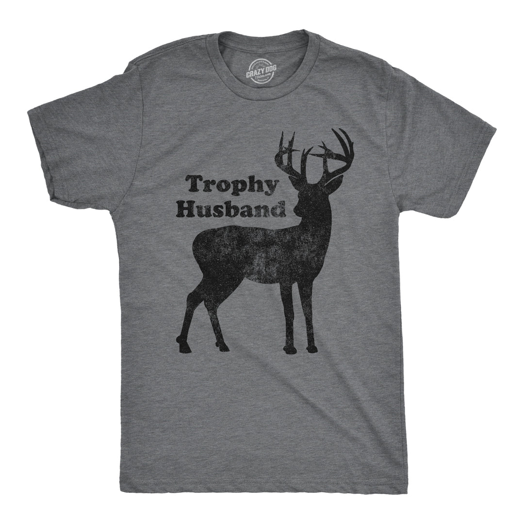 Funny Dark Heather Grey Trophy Husband Mens T Shirt Nerdy Father's Day Hunting Tee