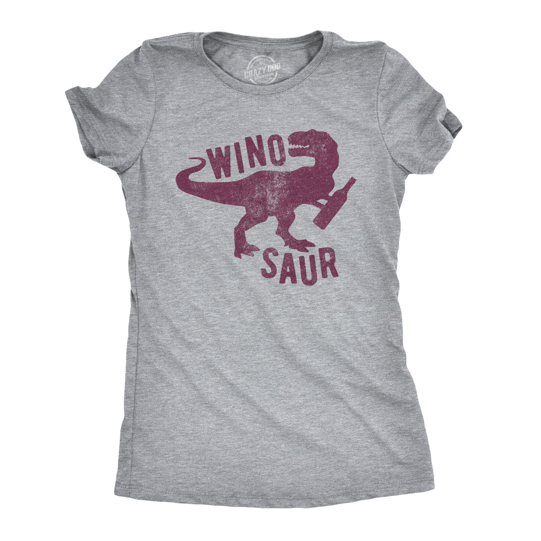 Funny Light Heather Grey Winosaur Womens T Shirt Nerdy Wine Dinosaur Tee