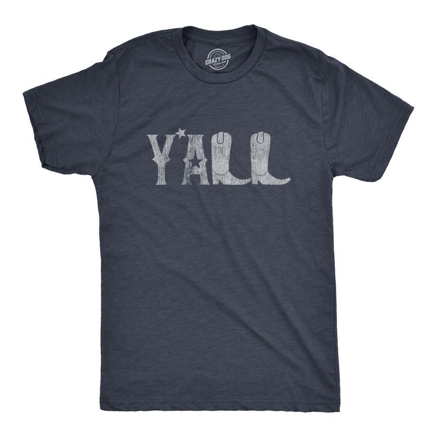 Funny Heather Navy Y'all Boots Mens T Shirt Nerdy Music Tee