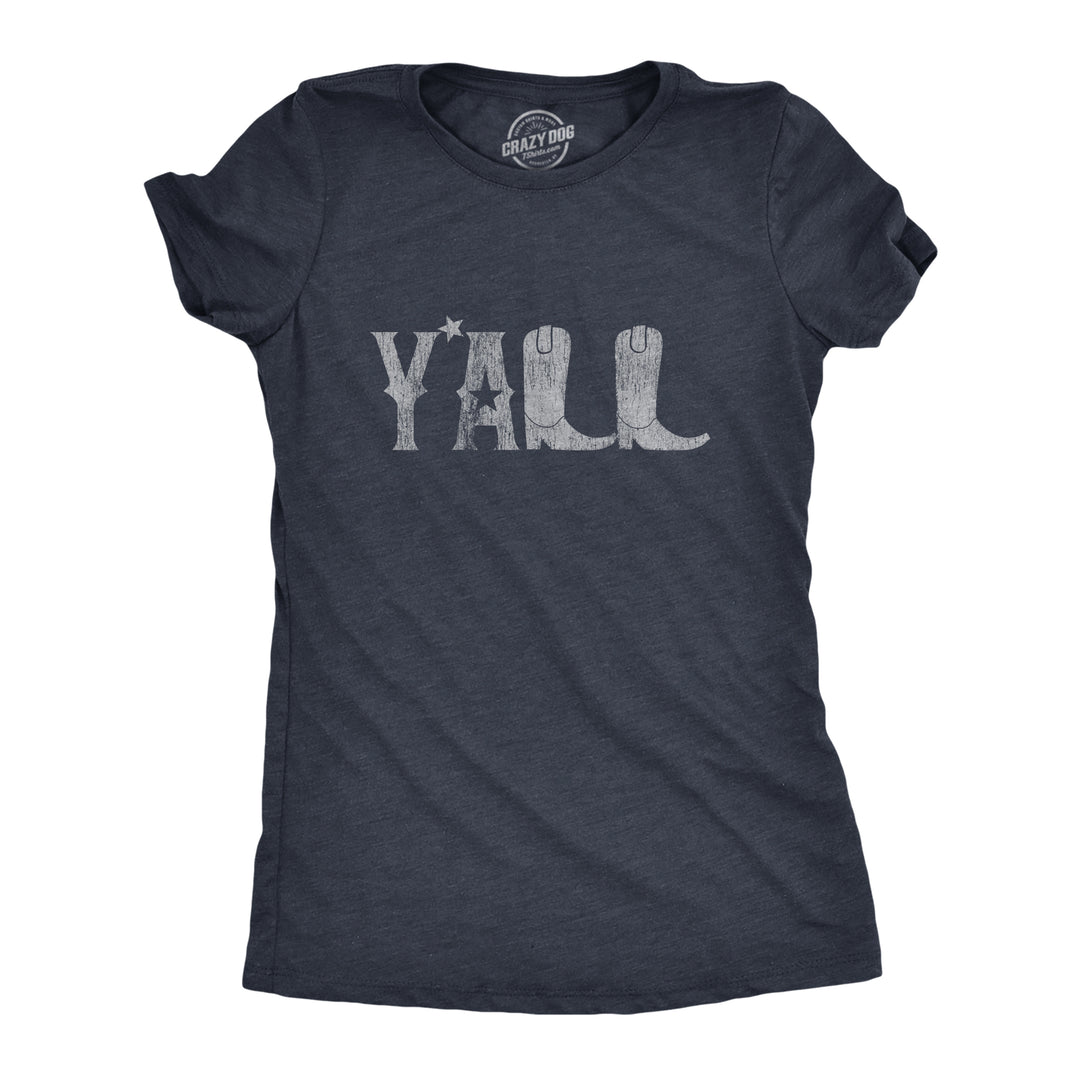 Funny Heather Navy Y'all Boots Womens T Shirt Nerdy Music Tee