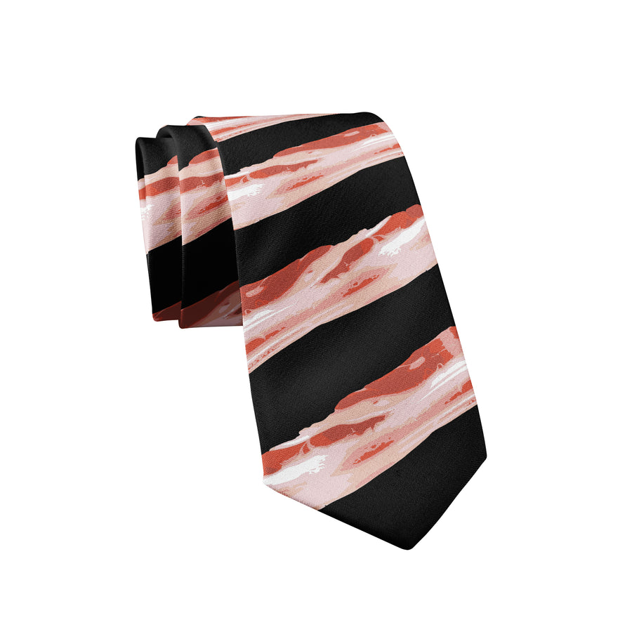 Funny Black Bacon Strips Neck Tie Nerdy Food Tee