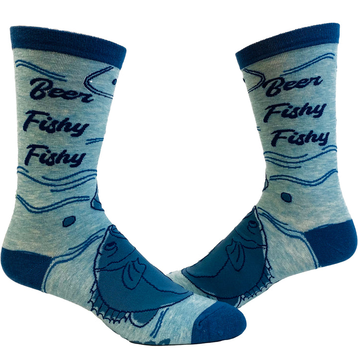 Funny Blue Men's Beer Fishy Fishy Sock Nerdy Fishing Beer Tee