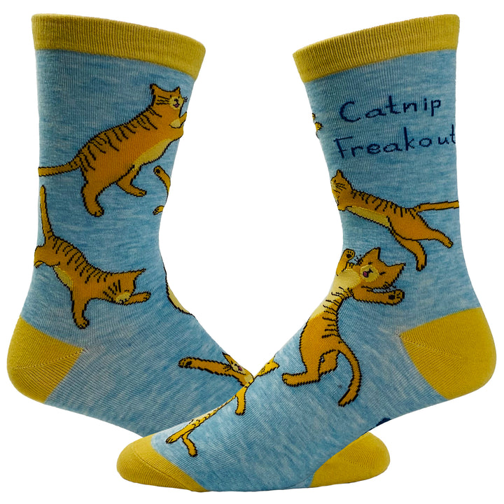 Funny Blue Women's Catnip Freakout Sock Nerdy Cat Tee