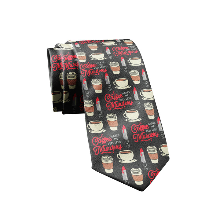 Funny Black Coffee Makes Me Feel Less Murdery Neck Tie Nerdy Halloween Coffee Tee