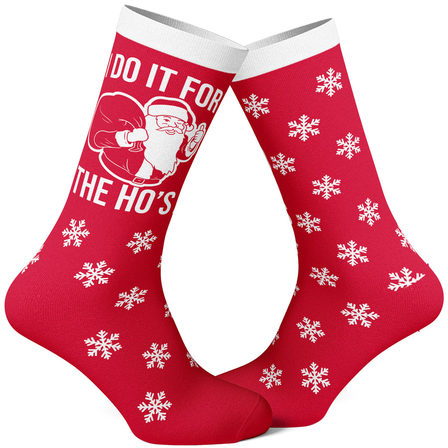 Funny Red Mens I Do It For The Ho's Sock Nerdy Christmas Sex Tee