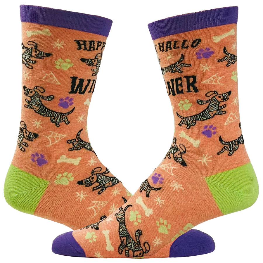 Funny Hallowiener Women's Happy Hallowiener Sock Nerdy Halloween Dog Tee