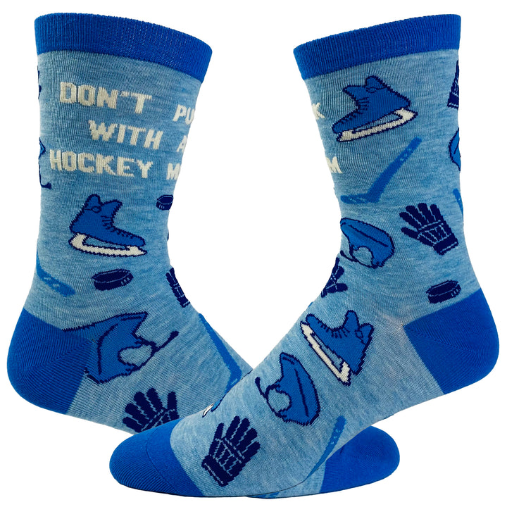 Funny Blue Women's Don't Puck With A Hockey Mom Sock Nerdy Hockey Tee