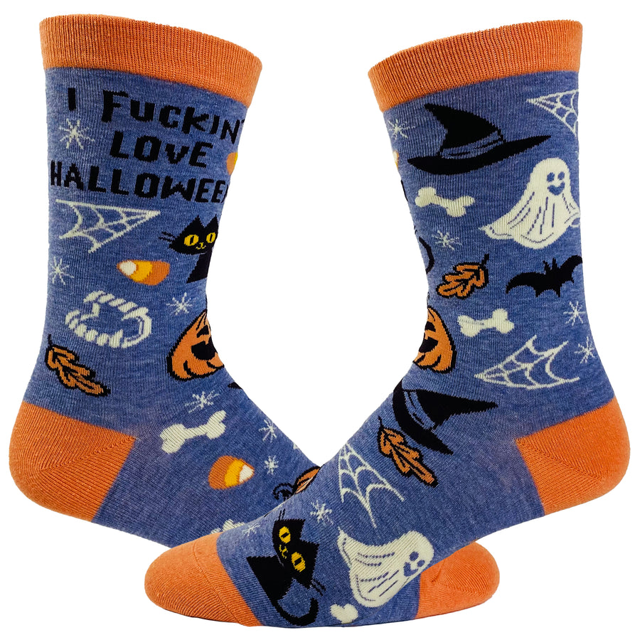 Funny Love Halloween Women's I Fucking Love Halloween Sock Nerdy Halloween Tee