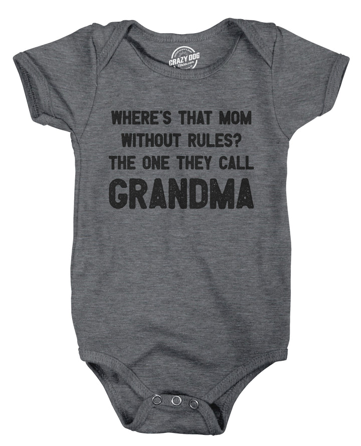 Funny Dark Heather Grey Where's That Mom Without Rules? Onesie Nerdy Grandmother Tee