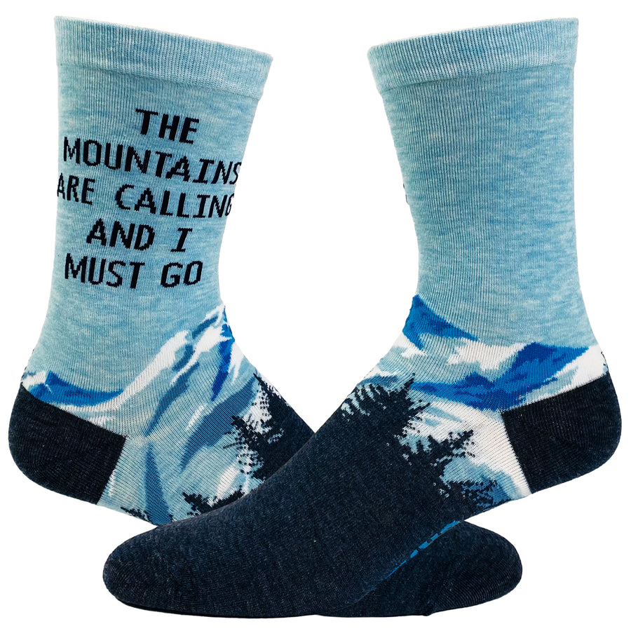 Funny Blue Women's The Mountains Are Calling And I Must Go Sock Nerdy Camping Tee