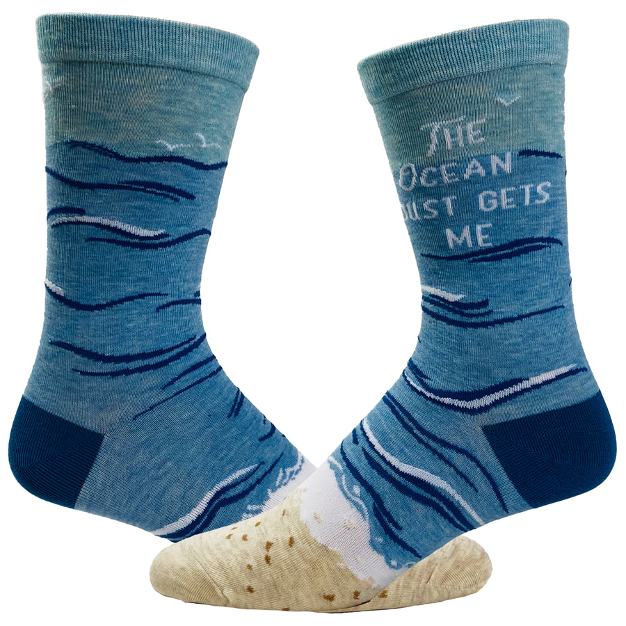 Funny Blue Women's The Ocean Just Gets Me Sock Nerdy Vacation Tee