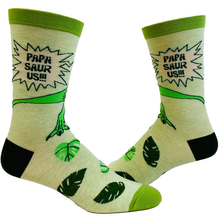 Funny Green - PAPASAURUS Papasaurus Sock Nerdy Father's Day Dinosaur Tee