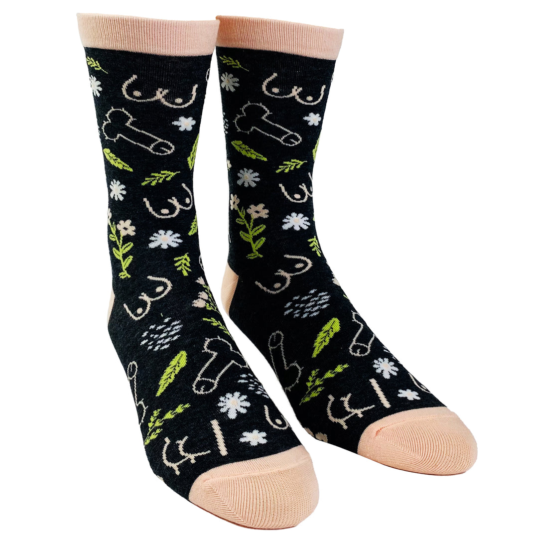 Women's Penis Boobs Flowers Socks