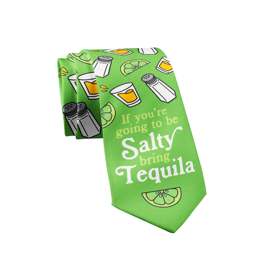 Funny Green If You're Going To Be Salty Bring Tequila Neck Tie Nerdy Cinco De Mayo Liquor Tee