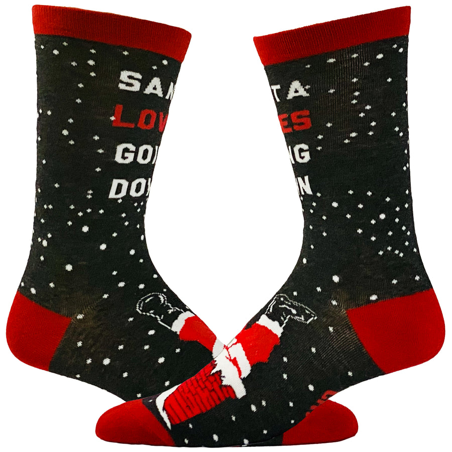 Funny Black Men's Santa Loves Going Down Sock Nerdy Christmas Sex Tee