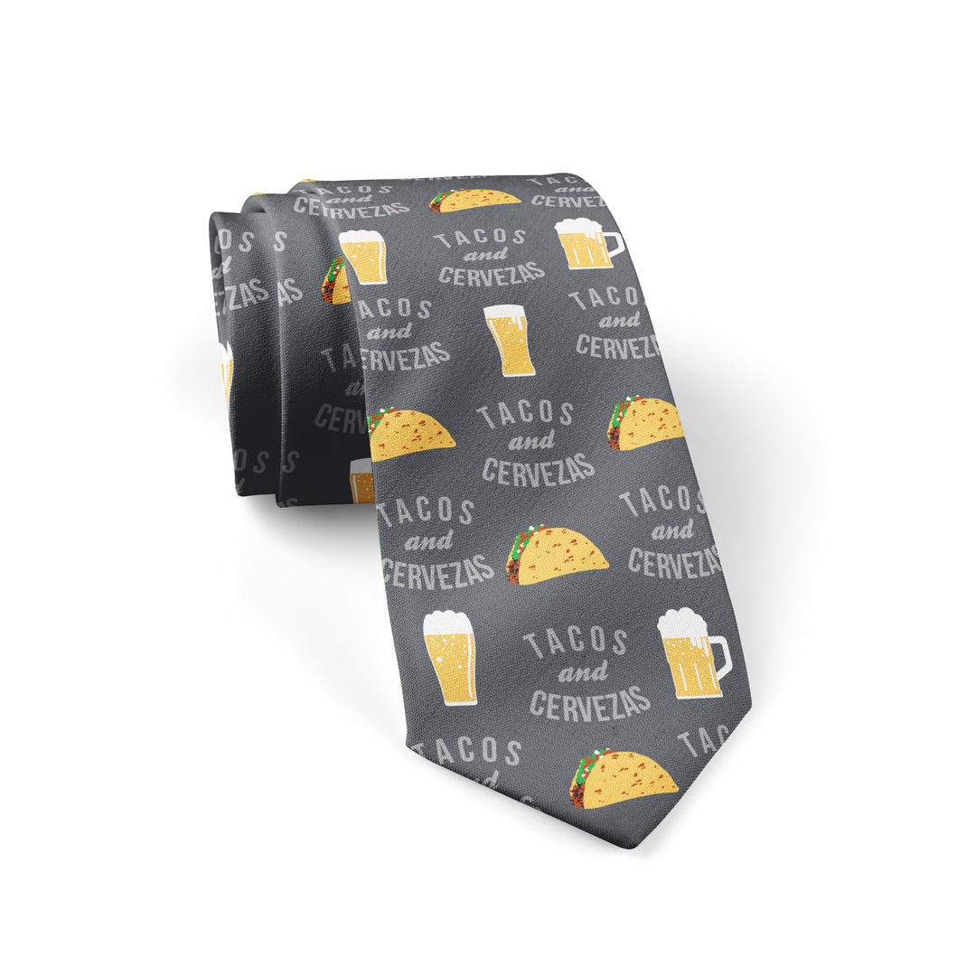 Funny Grey Tacos And Cervezas Neck Tie Nerdy Cinco De Mayo Beer Food Tee