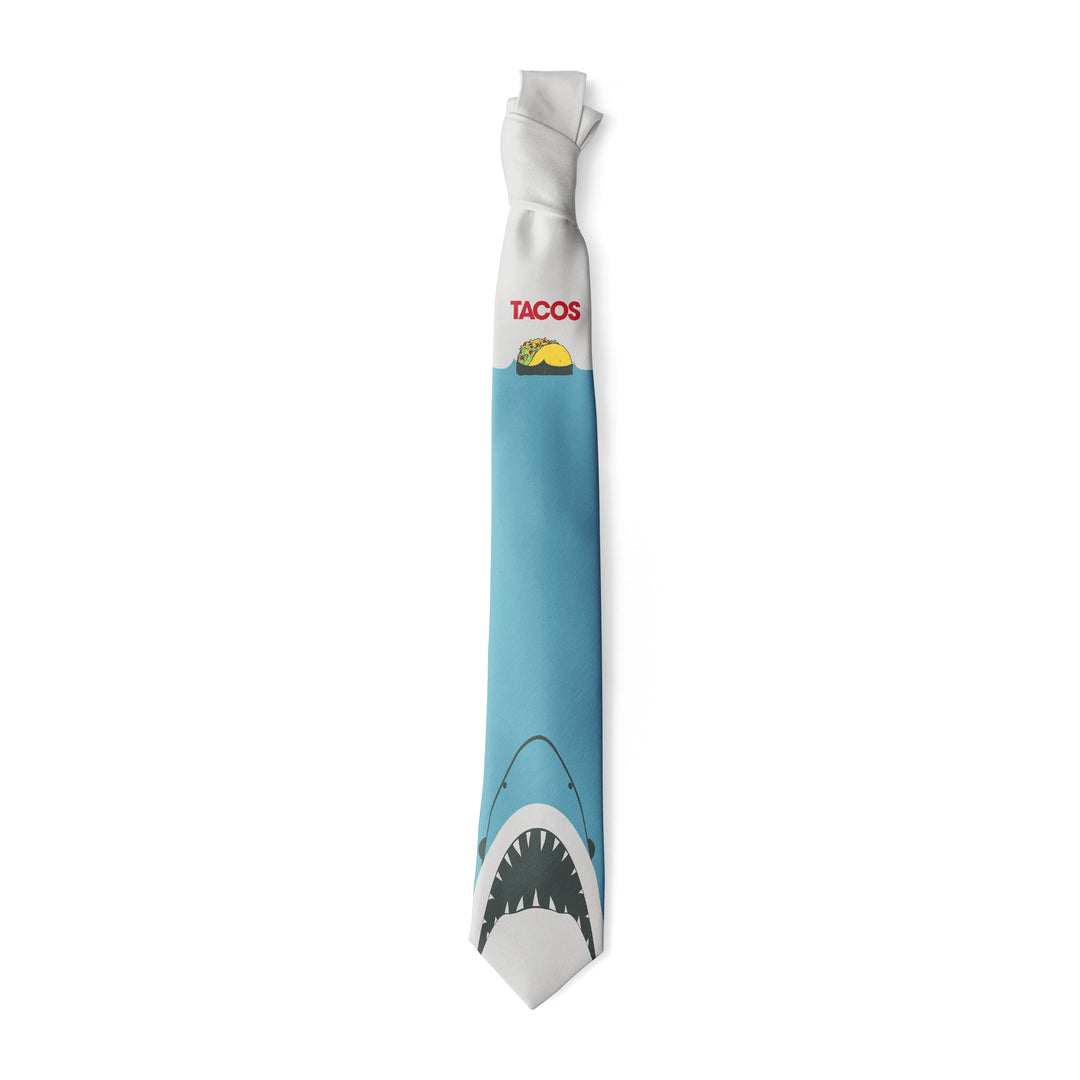 Funny Multi Taco Shark Neck Tie Nerdy Shark Week Cinco De Mayo Tee