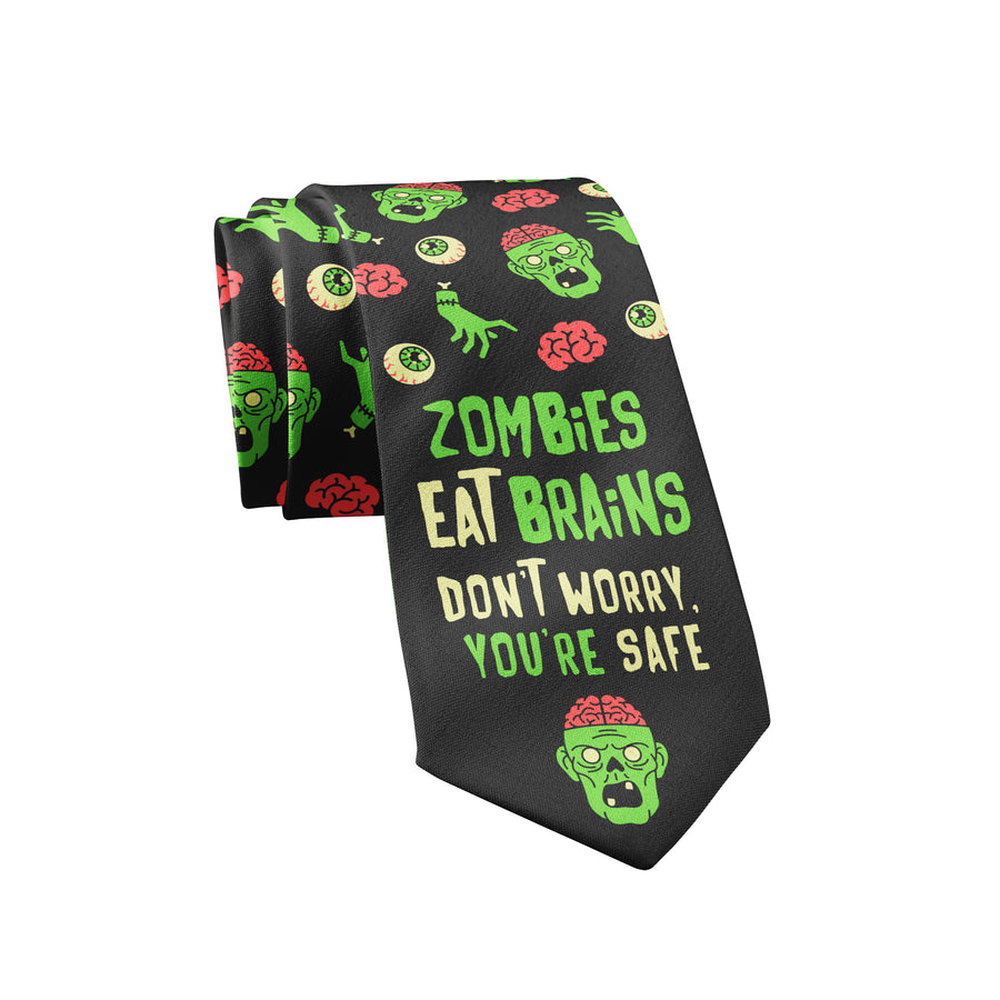 Funny Black Zombies Eat Brains Neck Tie Nerdy Halloween Zombie Tee