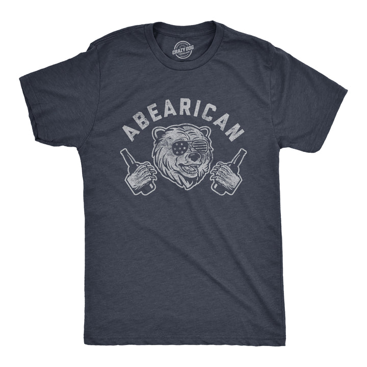 Funny Heather Navy Abearican Mens T Shirt Nerdy Fourth of July Animal Beer Tee