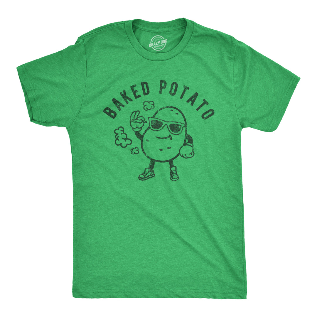 Funny Heather Green Baked Potato Mens T Shirt Nerdy 420 Food Tee