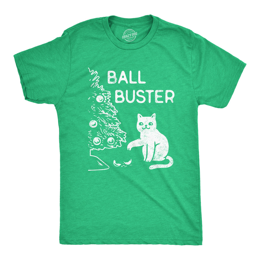 Funny Heather Green Ball Buster Mens T Shirt Nerdy Christmas Cat Tee