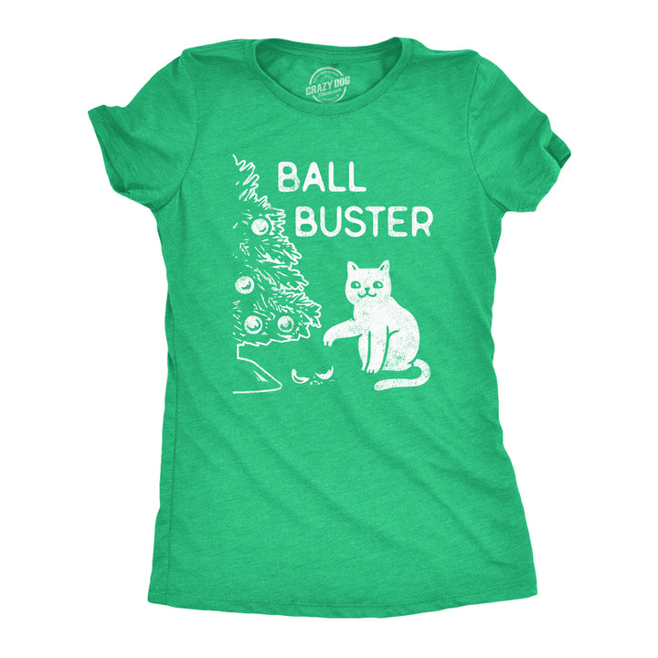 Funny Heather Green Ball Buster Womens T Shirt Nerdy Christmas Cat Tee