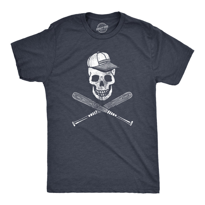 Funny Heather Navy Baseball Skull Mens T Shirt Nerdy Baseball Tee