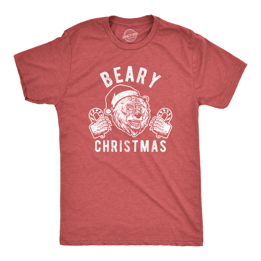 Funny Heather Red Beary Christmas Mens T Shirt Nerdy Christmas Animal Tee