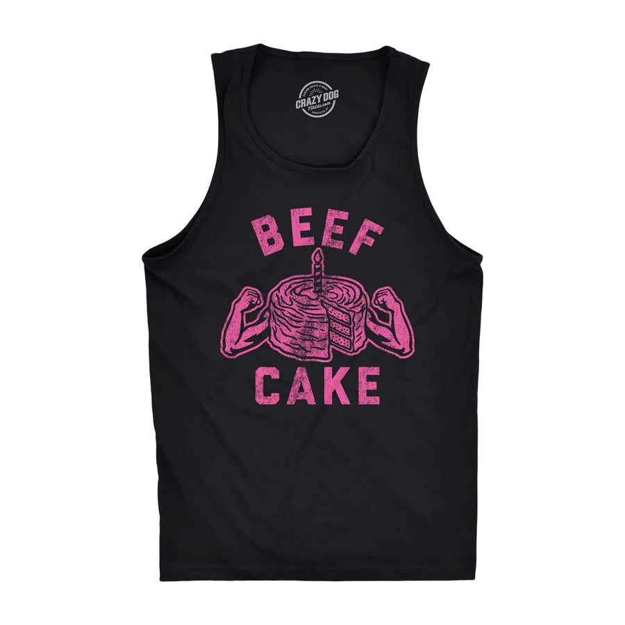 Funny Black Beef Cake Mens Tank Top Nerdy Fitness Food Tee