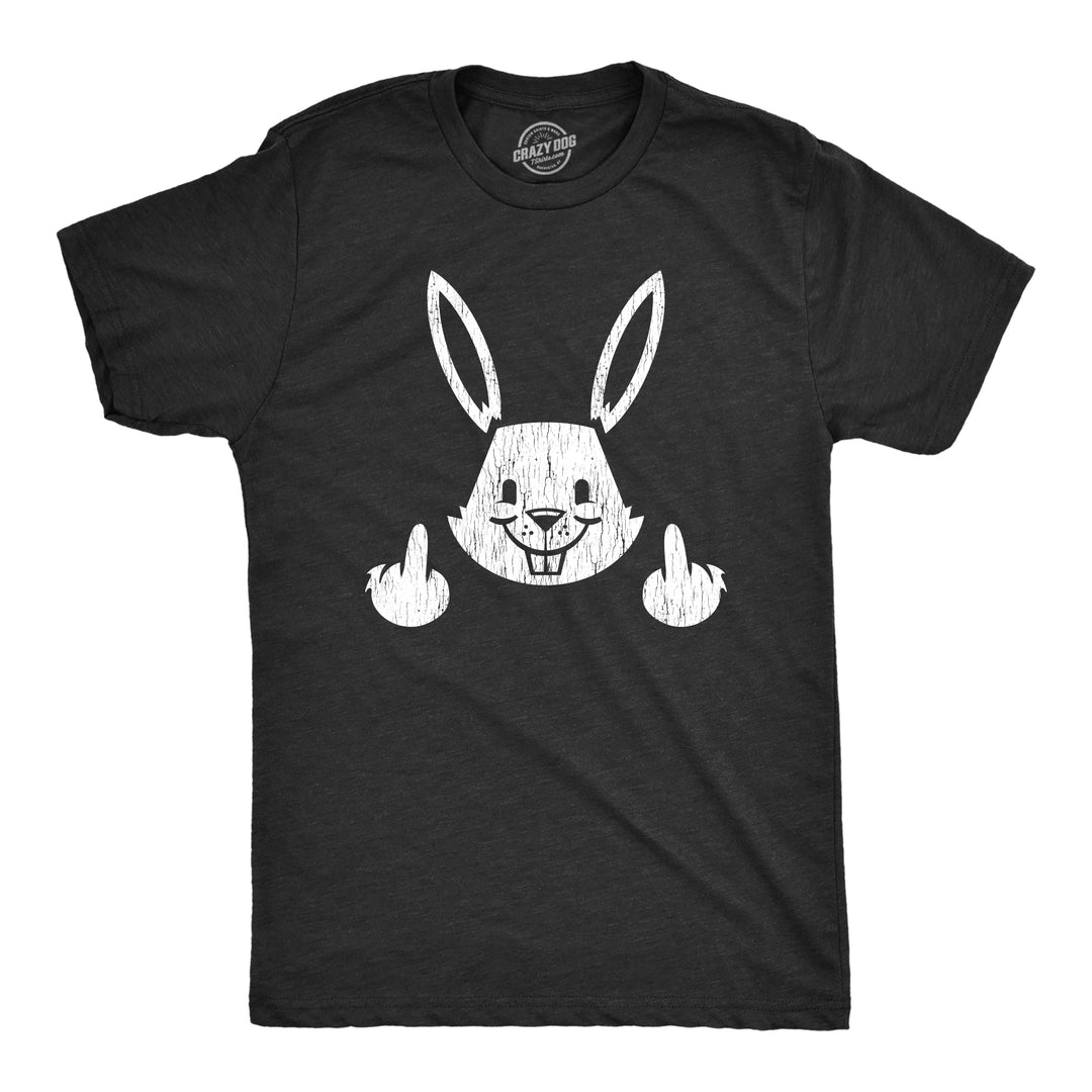 Funny Heather Black Bunny Flipping The Bird Mens T Shirt Nerdy Easter Sarcastic Tee