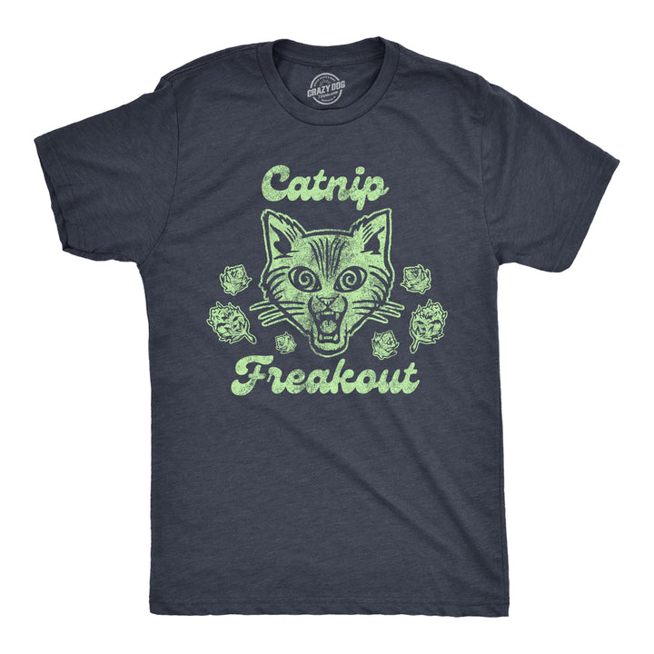 Funny Heather Navy Catnip Freakout Mens T Shirt Nerdy Cat Tee