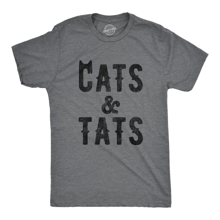 Funny Dark Heather Grey Cats And Tats Mens T Shirt Nerdy Cat Tee