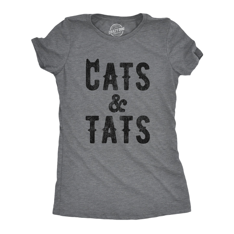 Funny Dark Heather Grey Cats And Tats Womens T Shirt Nerdy Cat Tee