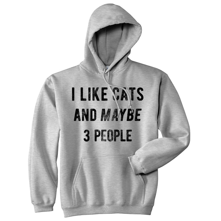 Funny Heather Grey I Like Cats And Maybe 3 People Hoodie Nerdy Cat Introvert Tee