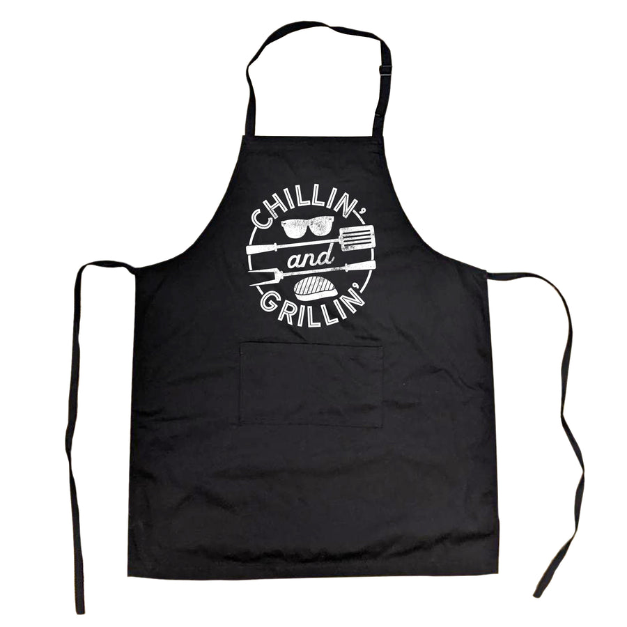 Funny Black Chillin' And Grillin' Apron Nerdy food Tee