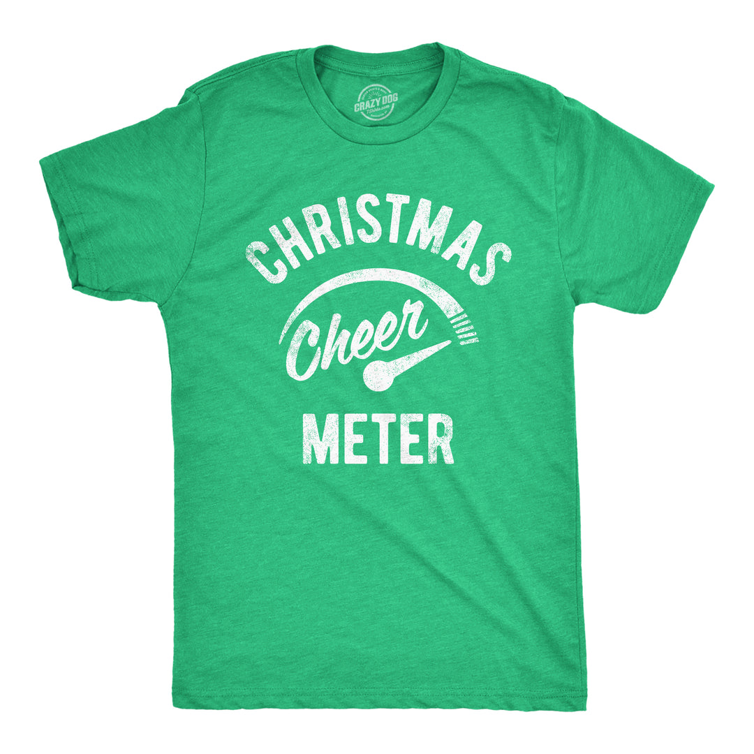 Funny Heather Green Christmas Cheer Meter Mens T Shirt Nerdy Christmas Tee