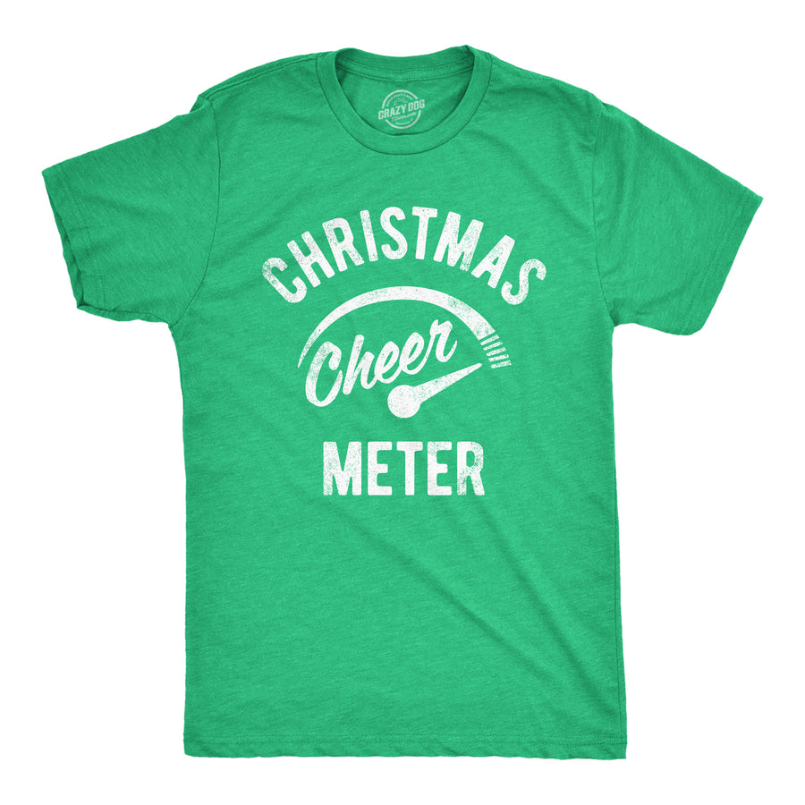 Funny Heather Green Christmas Cheer Meter Mens T Shirt Nerdy Christmas Tee