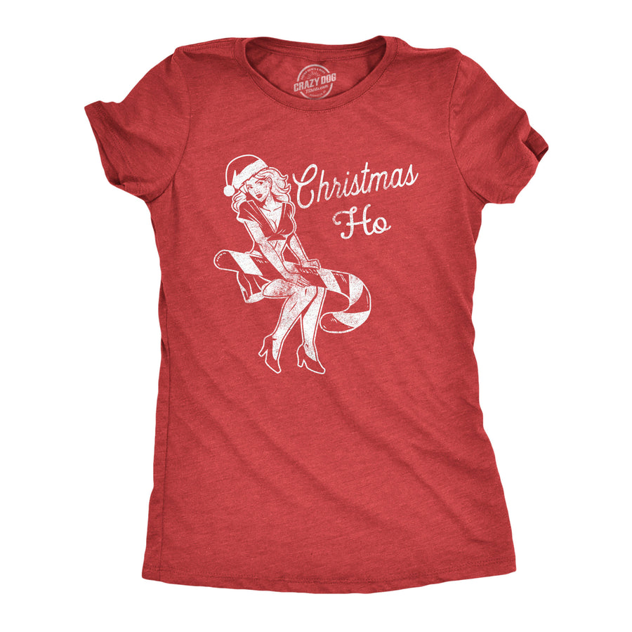 Funny Heather Red Christmas Ho Womens T Shirt Nerdy Christmas Sex Tee