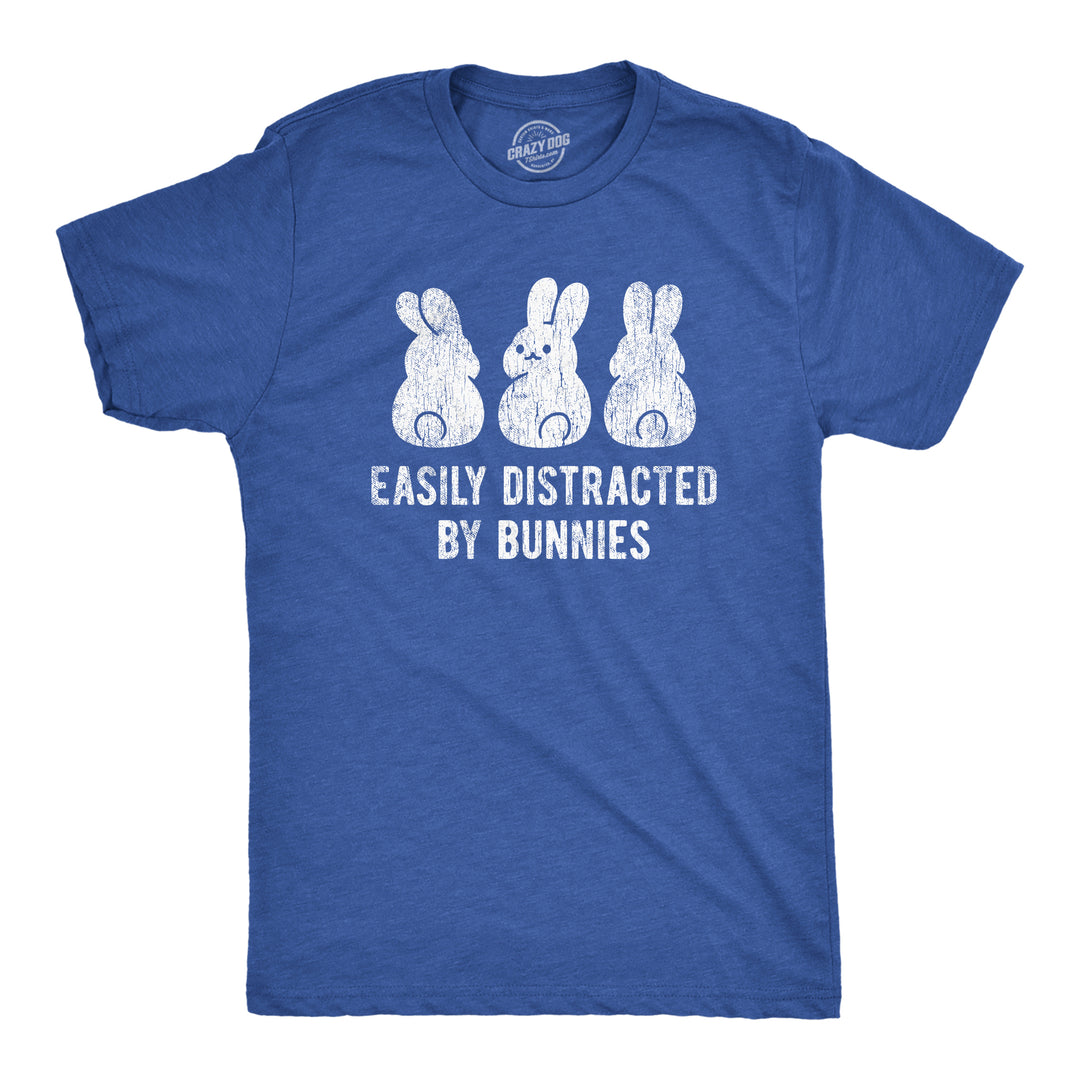 Funny Heather Royal Easily Distracted By Bunnies Mens T Shirt Nerdy Easter Animal Tee