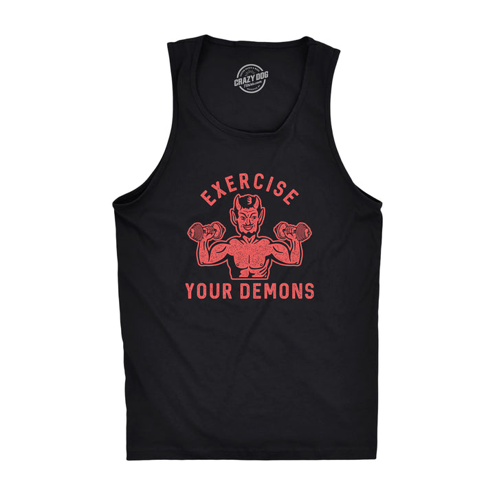 Funny Black - Exercise Demons Exercise Your Demons Mens Tank Top Nerdy Halloween Fitness Tee