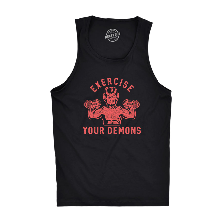 Funny Black - Exercise Demons Exercise Your Demons Mens Tank Top Nerdy Halloween Fitness Tee