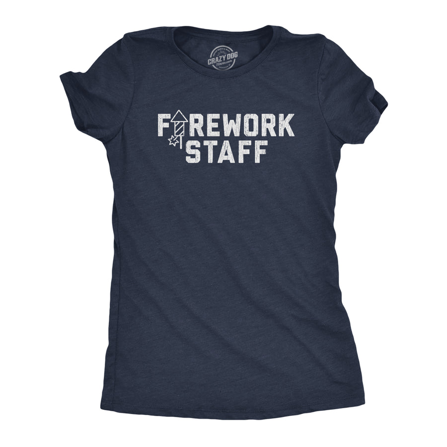 Funny Heather Navy Firework Staff Womens T Shirt Nerdy Fourth of July Tee