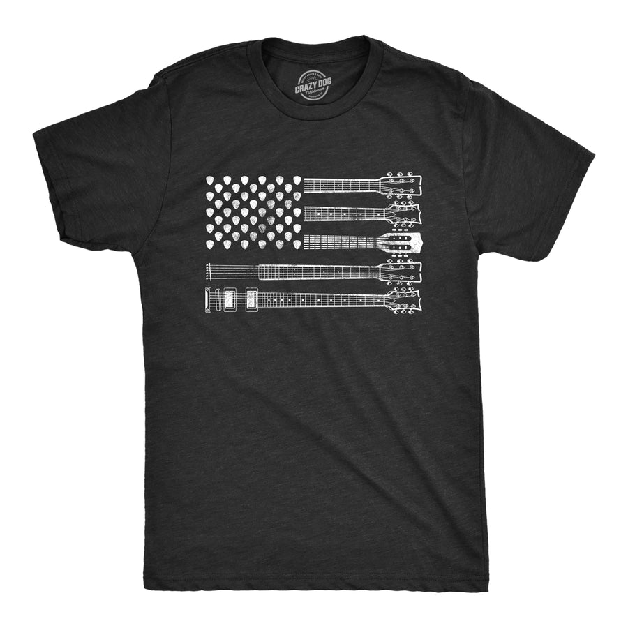 Funny Heather Black Guitar Flag Mens T Shirt Nerdy Fourth of July Music Tee